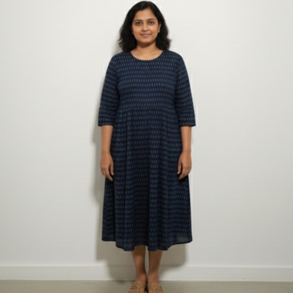 Marketplace Dresses & Skirts - Marketplace Women Handwork India 100% Cotton Midi Dress Embroidered Boho Black M